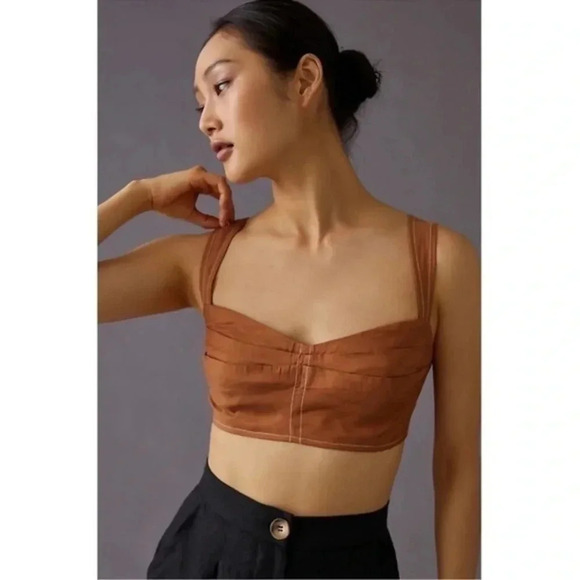Anthropologie Mango Caramel Seamed Corset Crop Top NWT Size Medium M - Picture 6 of 6